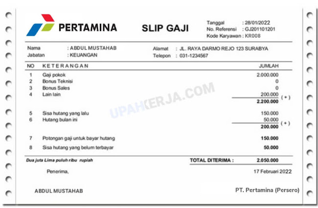 slip gaji pegawai pertamina