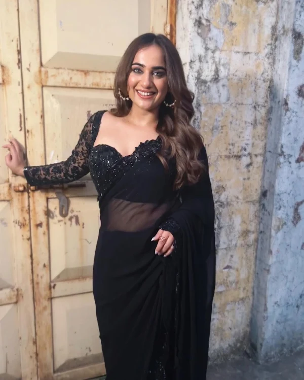 kusha kapila sheer black saree curvy indian actress