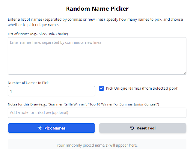 Name picker input section showing example list
