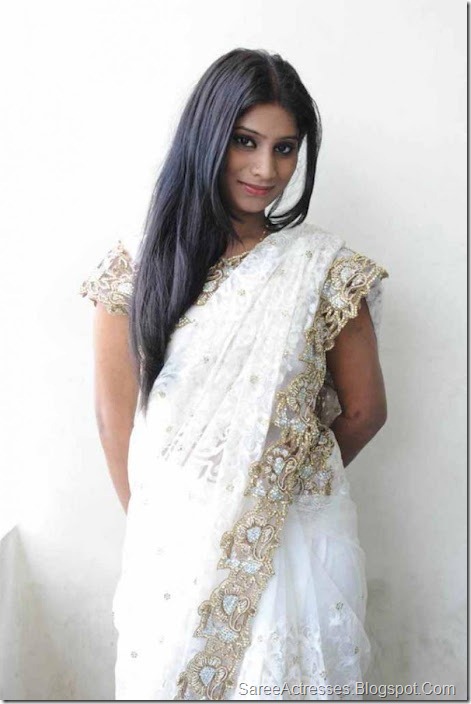 Midhuna Hot White Saree 1