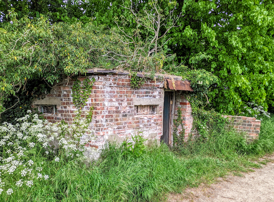 The WWII pillbox to the left of Hunsdon footpath 10