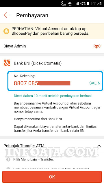 Cara Top Up ShopeePay lewat BNI