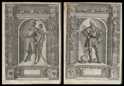 2 images of knights on grotesque platforms