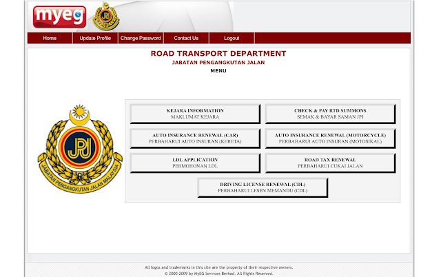 Renew Roadtax Secara Online di Portal Myeg