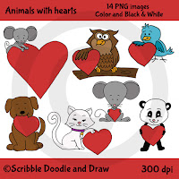 Animals holding hearts clip art