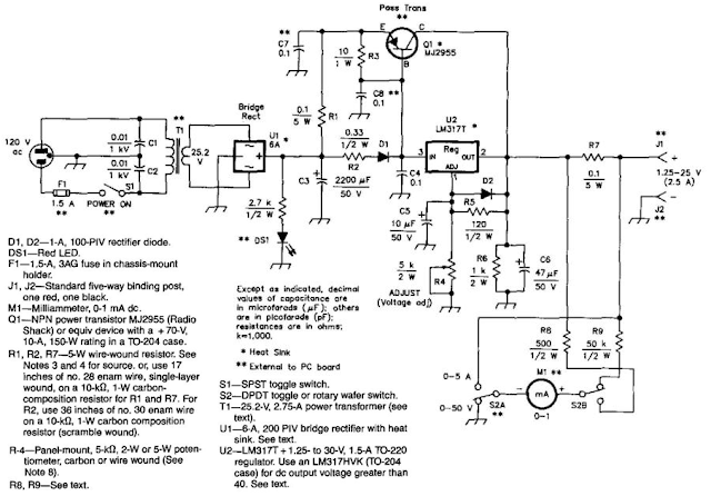 2.5A-1.25 To 25V Regulated Power Supply Circuit Diagram