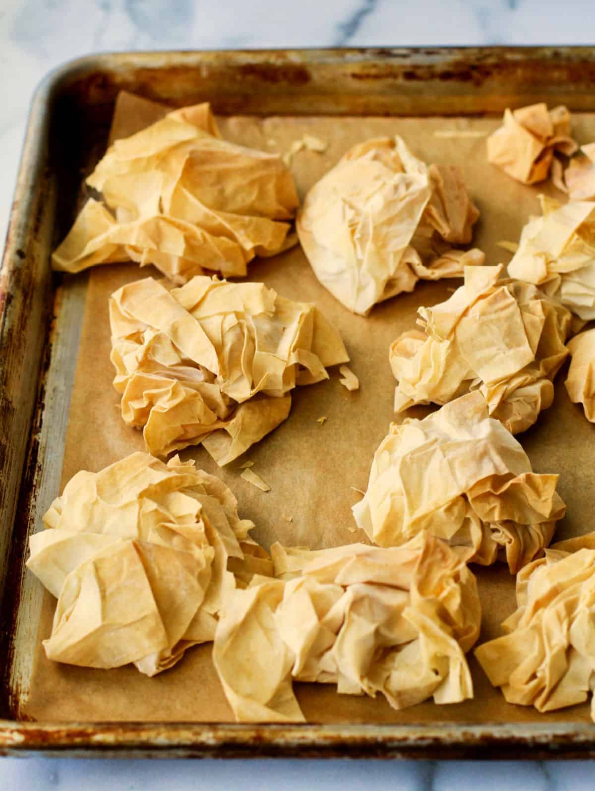 Phyllo sheets, baked.
