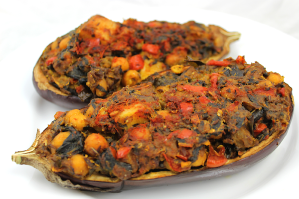 Stuffed Eggplant with Paneer and Chickpeas