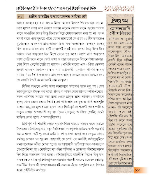 প্রাচীন ভারতীয় উপমহাদেশের সংস্কৃতিচর্চার নানাদিক | অষ্টম অধ্যায় | ষষ্ঠ শ্রেণীর ইতিহাস | WB Class 6 History