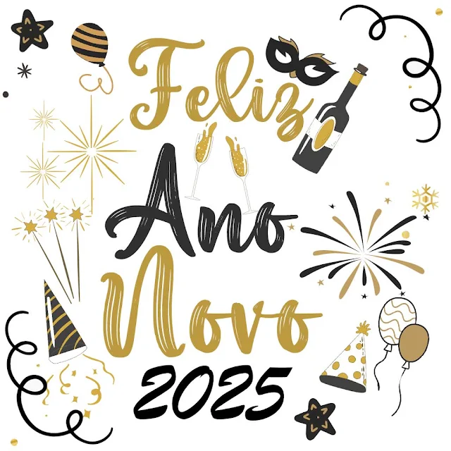 Cartão de Celebração com Frase de Feliz Ano Novo 2025