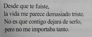 Desde que te fuest, la vida me parece demasiado triste. No es que contigo dejara de serlo, pero no me importaba tanto.