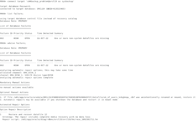 List failure and advise failure in rman