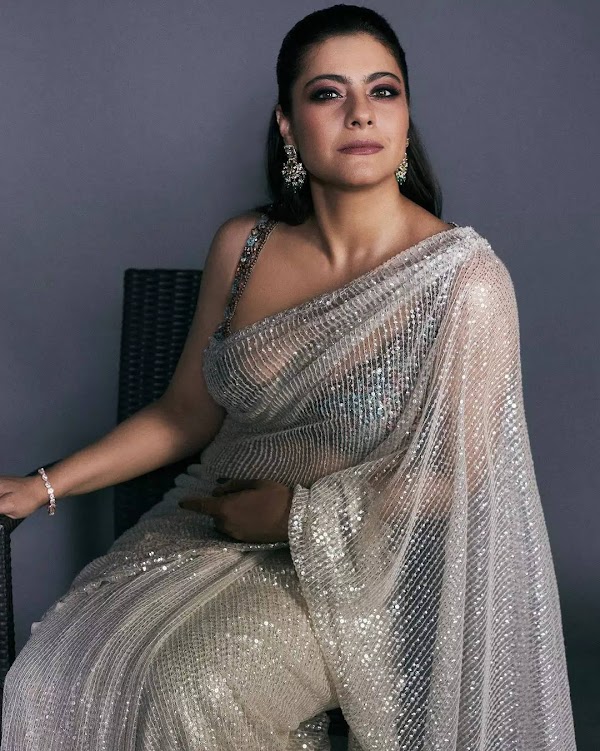 kajol silver saree hot bollywood actress
