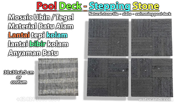 Tampilan depan dan belakang Lantai Decking Parquet Batu Lava Merapi