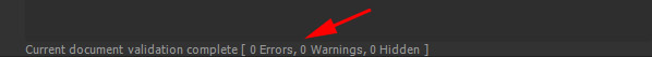 Validation result will be displayed at the bottom of Validation panel with total number of errors and warnings