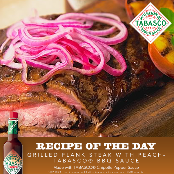 Grilled Flank Steak With Peach-TABASCO® BBQ Sauce & Pickled Red Onions Recipe