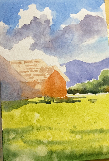 watercolor mountain cabin painting step by step