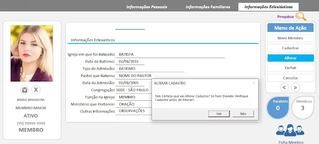 Cadastro de Membros de Igreja Planilha em Excel