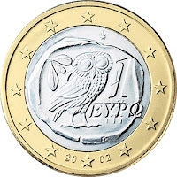 Owl of Athena on 1 Euro coin of Greece