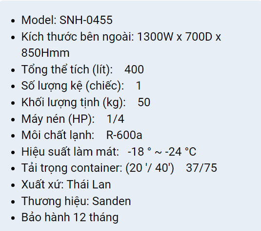 TỦ ĐÔNG SANDEN SNH-0455 - 400L