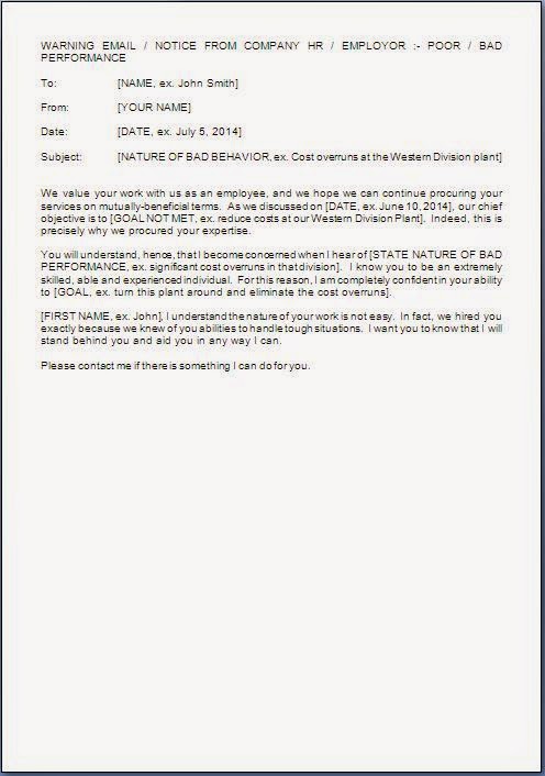 Warning Letter for Performance Improvement Warning Letter for Performance Improvement