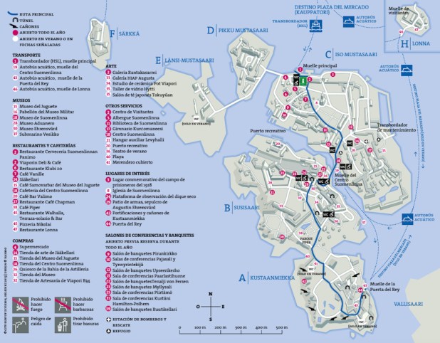 Helsinki, Finlandia - Mapa de la Isla Suomenlinna