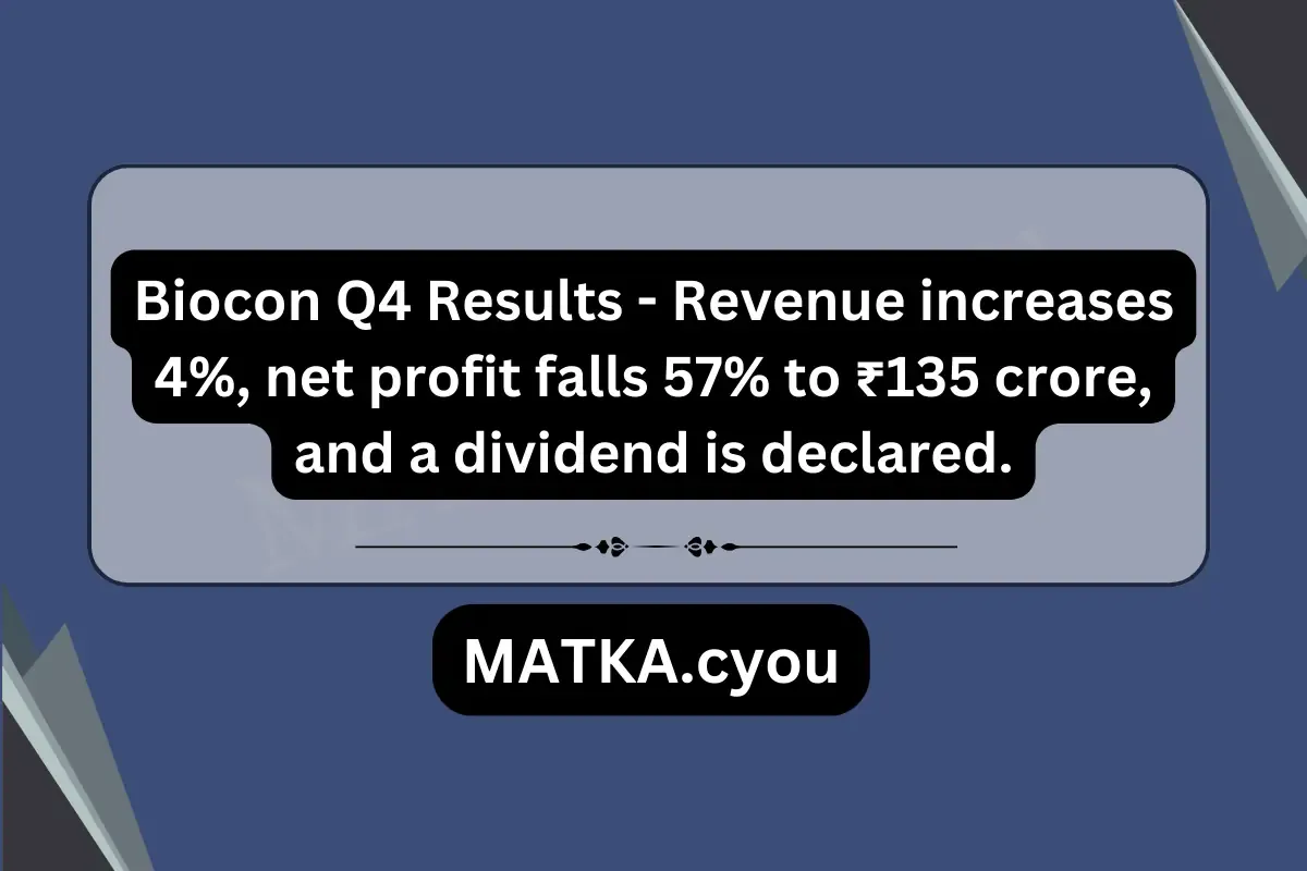Biocon Q4 Results - Revenue increases 4%, net profit falls 57% to ₹135 crore, and a dividend is declared.