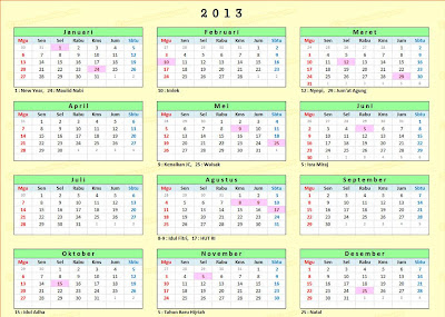 Contoh gambar kalender 2013 lengkap dengan hari merahnya