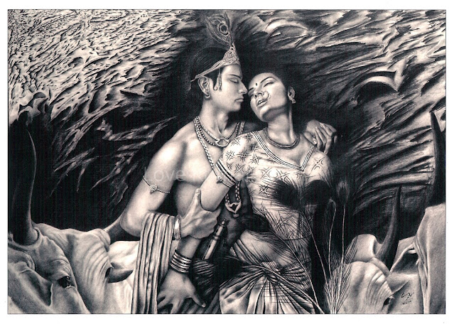 Title - RAASLEELA Medium - Pencil on Paper  Size - 26''X30'' inch  Artist - Love kumar soni  Watch Video  Contact For Buy  info@lovekumarsoni.com