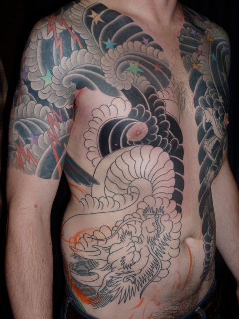 The Japanese word for this style of tattoo that fills in the sides solidly