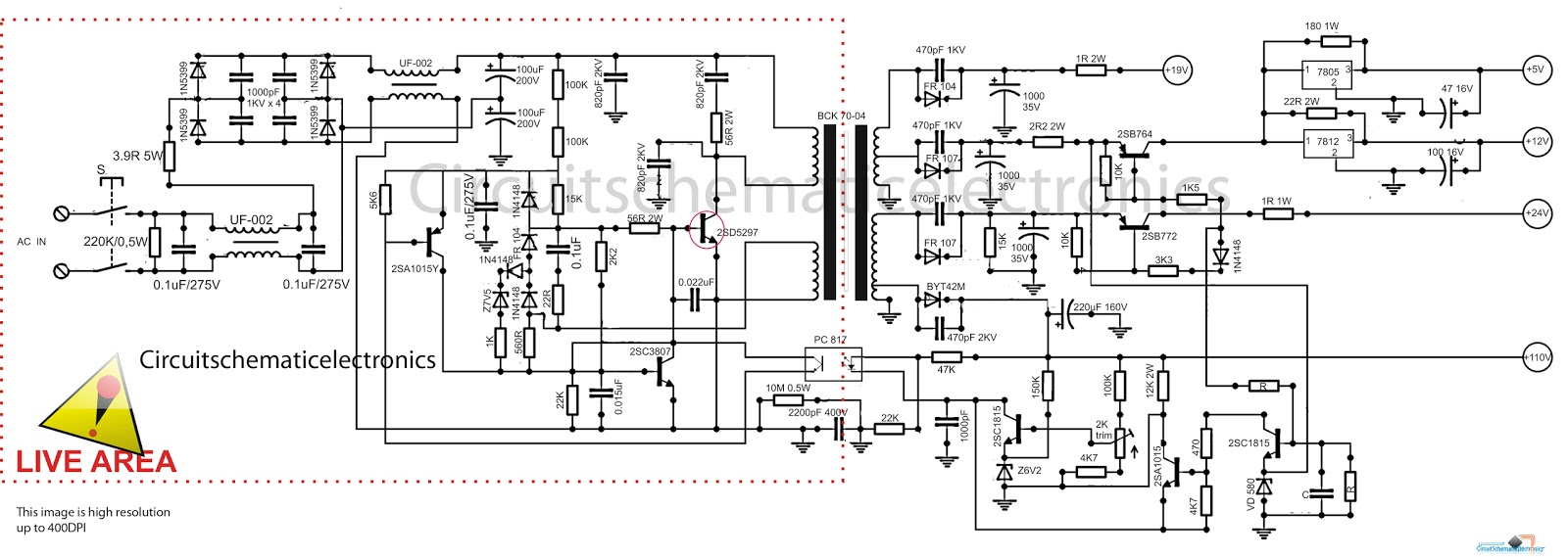Schematic diagram of switching power suplly for color  