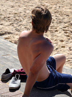 taking in the beach from the steps