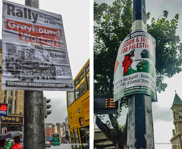 Cartazes convocando manifestações políticas em Dublin, Irlanda