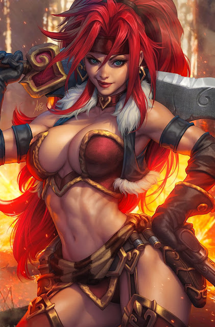 Joe Madureira's Battle Chasers Issue 12 Cover D illustration by Stanley Artgerm Lau featuring Red Monika