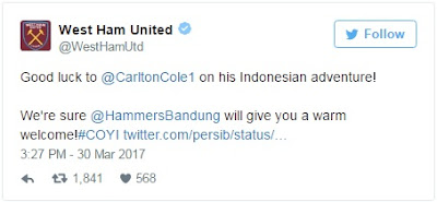 Mantan TIM carlton cole dari liga inggris mengucapkan selamat