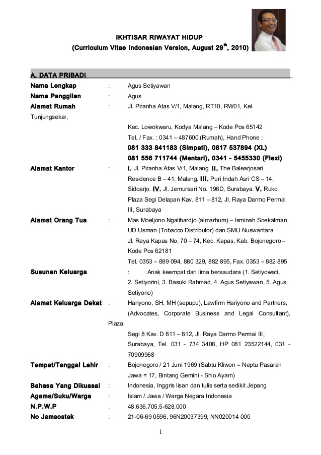  contoh cv yang baik dan menarik download contoh cv bahasa inggris