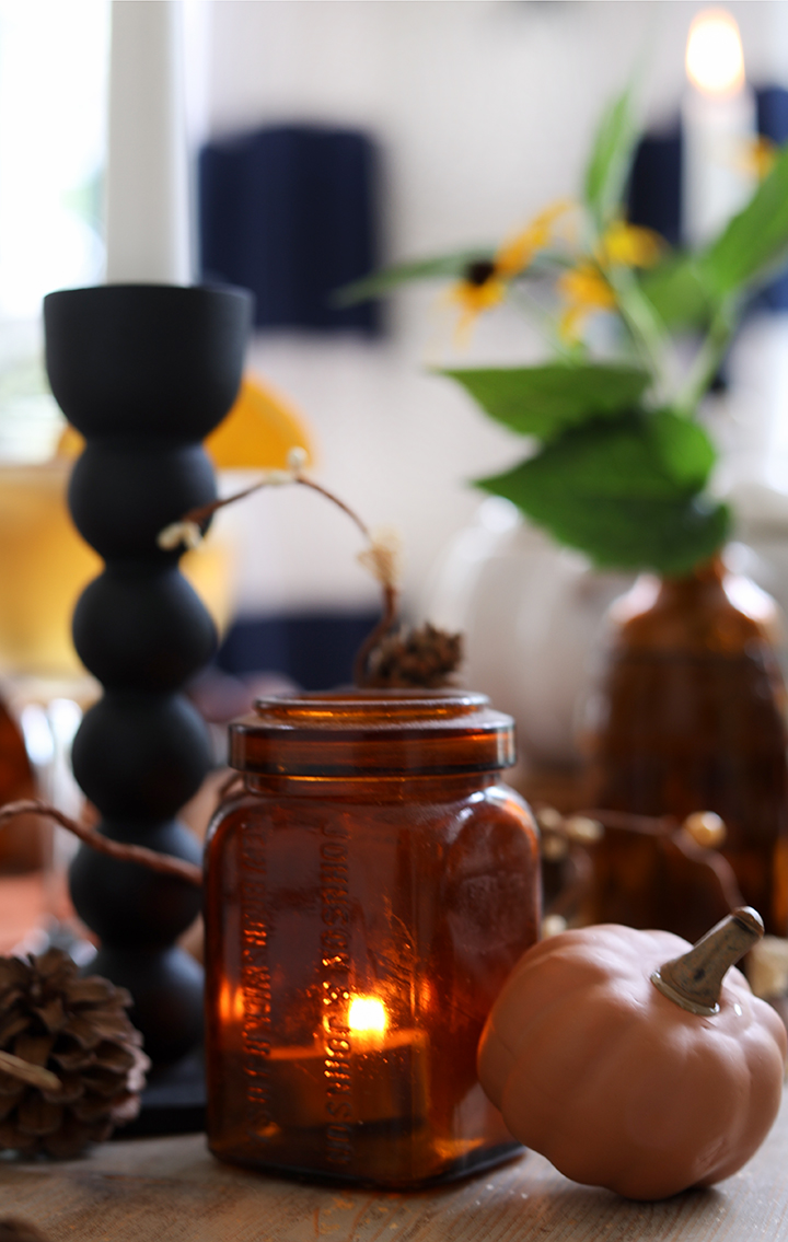 Fall tablescape with black and terracotta accents