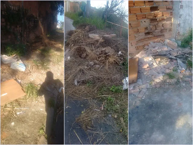 Entulhos ainda estão em calçadas no bairro Açude III/Fotos: Moradores do bairro