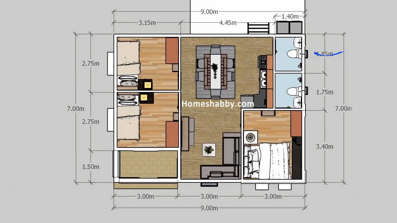 Desain Dan Denah Rumah Minimalis Ukuran 9 X 7 M Dengan 3 Kamar Tidur Tampil Lebih Menawan Homeshabbycom Design Home Plans