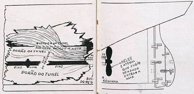 Drawing, showcasing the fractured shaft and hull damage of ss PRINCIPESSA MAFALDA