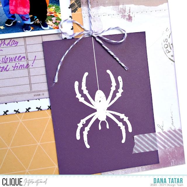 How to Add Twine to a Spider Die-Cut Journaling Card on a Halloween Scrapbook Layout