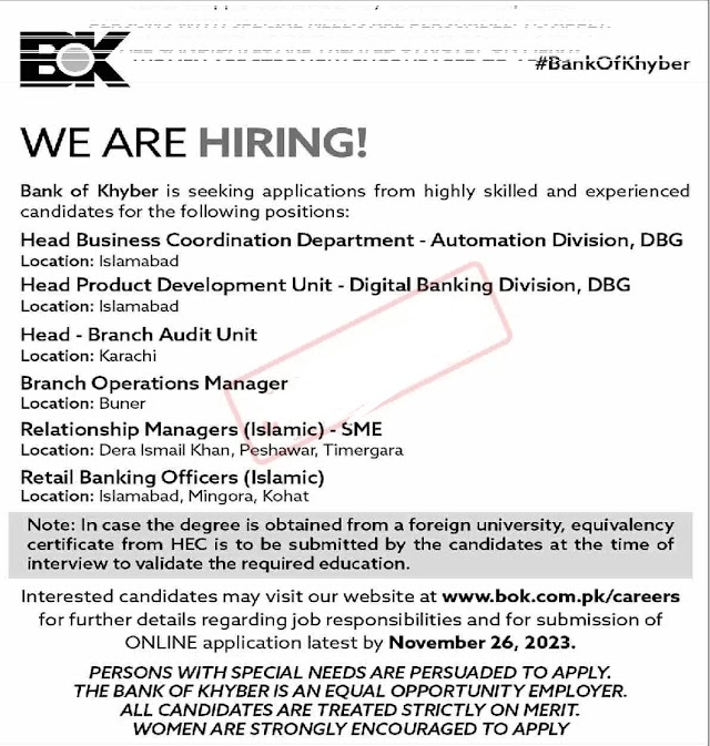 Elevate Your Career: Apply for Bank of Khyber BOK Jobs 2023 Online