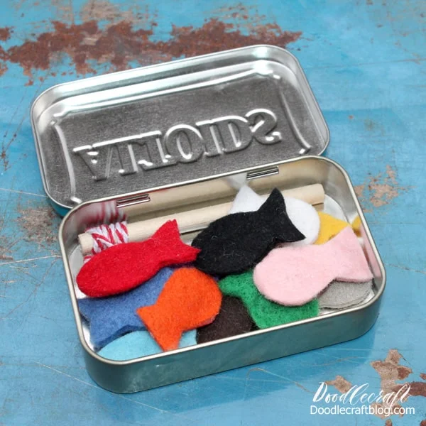 This adorable magnetic fishing set was a post I did in 2013--ten years ago!  These landed a top 20 spot in the CRAFTS/DIY Catagory on Pinterest in 2013 too!   Back in those days I had little kids. My oldest was only 10, my daughter 8 and my baby was 4. These little fishing kits were a hit with them.   The best part? I still have this Altoids tin fishing set and I still use it. I bring it to church to entertain other kids, use it in tangible teaching lessons and actually use it myself for relaxation and nostalgia.