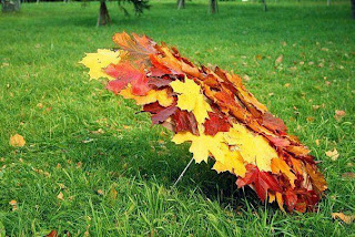 umbrella of yellow and red leaves in december