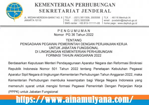 Pengumuman Resmi Pendaftaran dan Formasi PPPK Tenaga Teknis Dan Dosen Kemenhub Tahun 2022