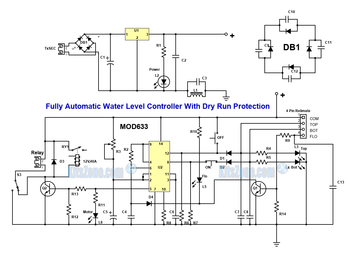 Automatic Water Level Controller Circuit Board With Dry Run Protection | Kitszone.com