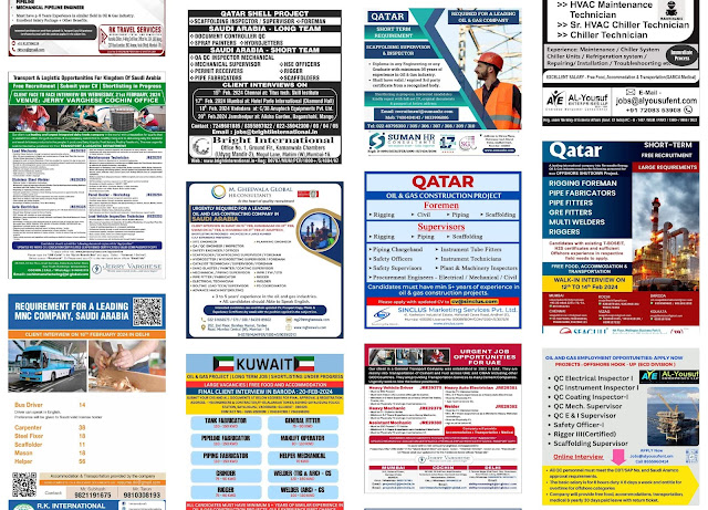 13 February 2024 - Gulf Jobs Interviews Vacancy Paper