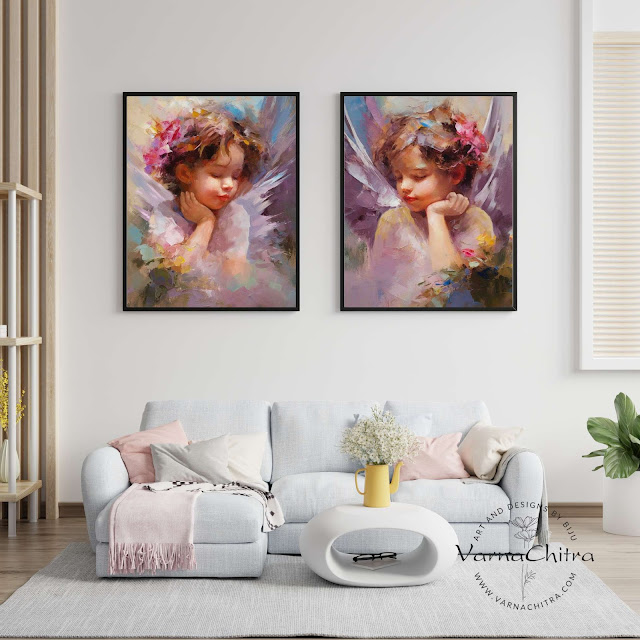 Harmony of Cherubs, innocent angelic child painting in impasto thick paint oil paint for children's rooms and as a gift to kids by Biju Varnachitra