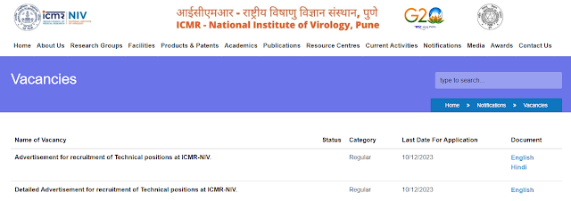 ICMR NIV Recruitment 2023 Apply for Techncial Posts