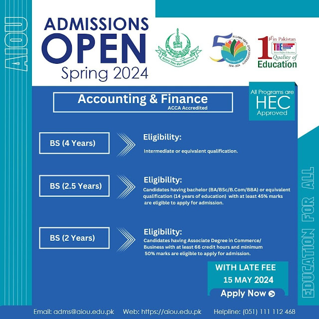 Accounting and Finance Admission Allama Iqbal Open University